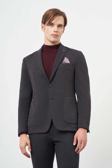 Siyah Örme Kılıç Yaka 6 Drop Slim Fit Ceket 1002245156