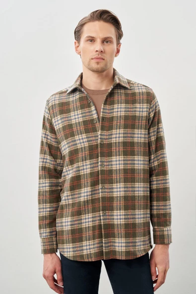 Siyah Yünlü Ekose Desen Yumuşak Yaka Cepsiz Uzun Kol Casual Comfort Fit Gömlek 1004245227 - 6