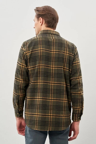 Antrasit Yünlü Ekose Desen Yumuşak Yaka Cepsiz Uzun Kol Casual Comfort Fit Gömlek 1004245227 - Resim 5