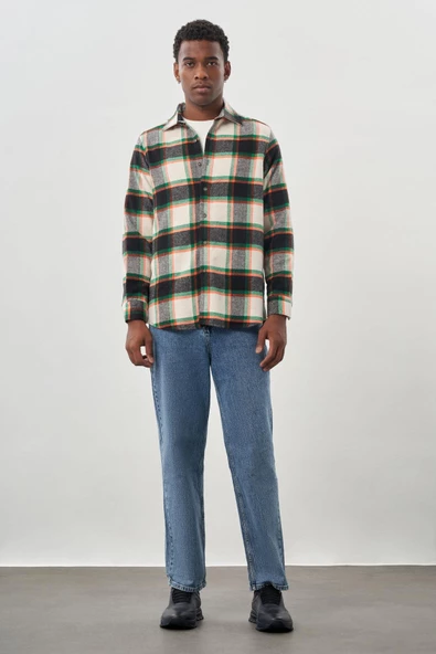 Siyah Yünlü Ekose Desen Yumuşak Yaka Cepsiz Uzun Kol Casual Comfort Fit Gömlek 1004245227 - Resim 2