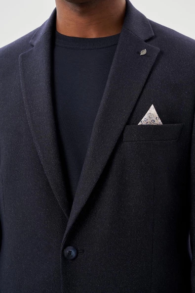 Koyu Lacivert Düz Gabardin Mono Yaka 2 Düğme Esnek 6 Drop Comfort Fit Casual Ceket 1002245165_200 - Resim 4
