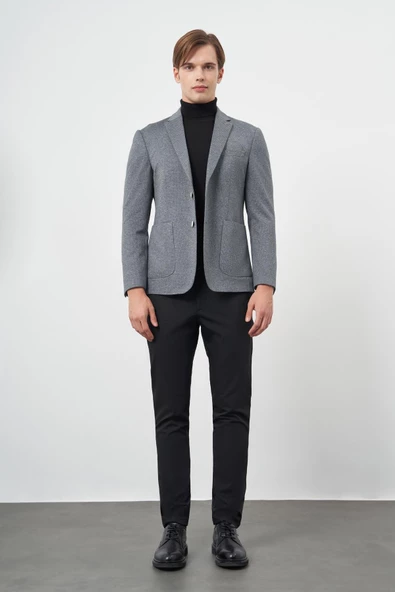 Koyu Antrasit Örme Mono Yaka 6 Drop Slim Fit Ceket 1002245154 - Resim 2