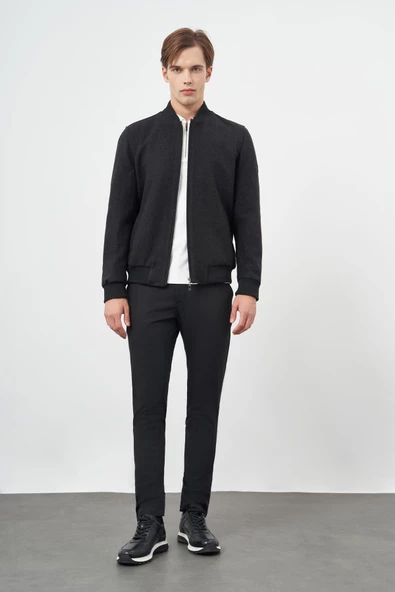 Siyah Kaşe Kolej Yaka Kendinden Desenli Yırtmaçsız Tam Astar Comfort Fit Classic Mont 1007245162 - 2