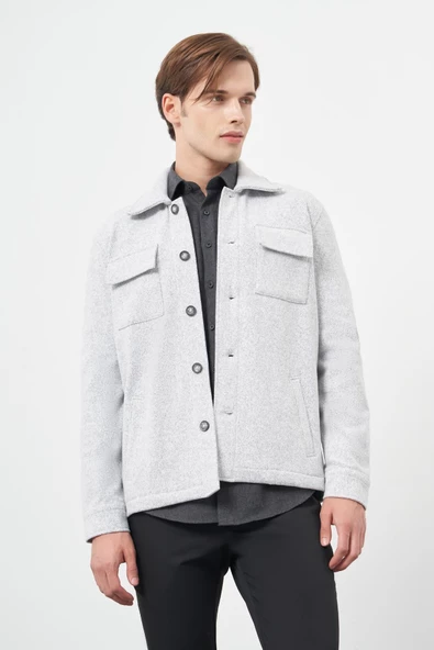 Gri Örme Polo Yaka Jakarlı Desen Yırtmaçsız Astarsız Slim Fit Classic Mont 1007245161 - 3
