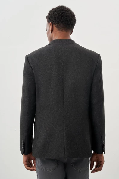 Siyah Düz Gabardin Mono Yaka 2 Düğme Esnek 6 Drop Comfort Fit Casual Ceket 1002245165_001 - Resim 5
