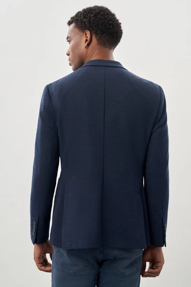 Koyu Lacivert Örme Kılıç Yaka 6 Drop Slim Fit Ceket 1002245155 - Resim 5