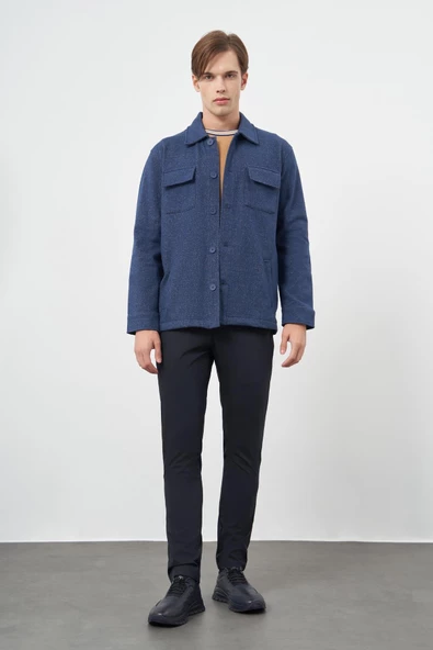 Lacivert Örme Polo Yaka Jakarlı Desen Yırtmaçsız Astarsız Slim Fit Classic Mont 1007245161 - Resim 2