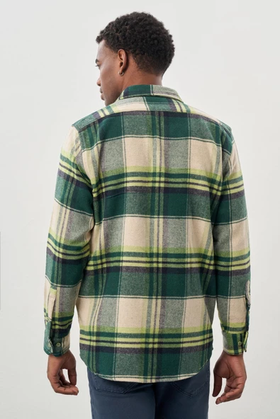 Siyah Yünlü Ekose Desen Yumuşak Yaka Cepsiz Uzun Kol Casual Comfort Fit Gömlek 1004245227 - Resim 5