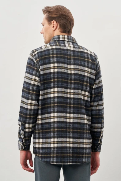 Siyah Yünlü Ekose Desen Yumuşak Yaka Cepsiz Uzun Kol Casual Comfort Fit Gömlek 1004245227 - 5