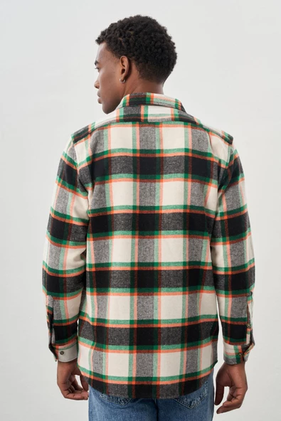 Siyah Yünlü Ekose Desen Yumuşak Yaka Cepsiz Uzun Kol Casual Comfort Fit Gömlek 1004245227 - Resim 5