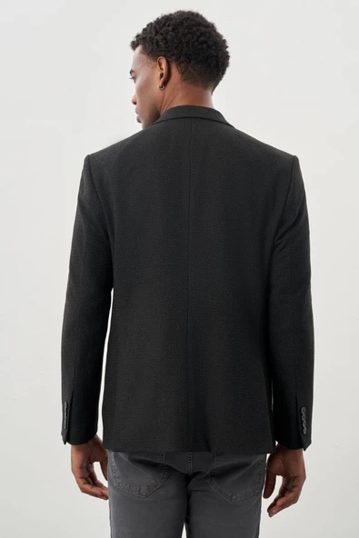 Koyu Antrasit Desenli Örme Mono Yaka Tam Astar Esnek 6 Drop Comfort Fit Casual Ceket 1002245163 - Resim 5