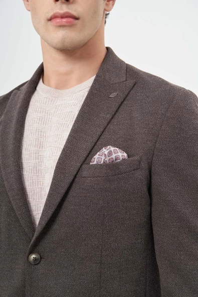 Koyu Kahverengi Örme Kılıç Yaka 6 Drop Slim Fit Ceket 1002245156 - Resim 4