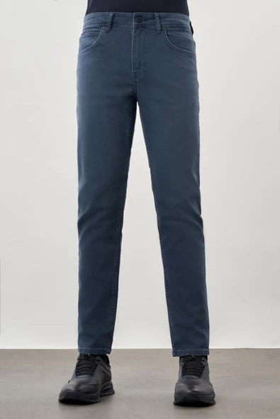 İndigo Mavi Düz Gabardin Pamuklu 5 Cep Slim Fit Casual Denim Pantolon 1023245158