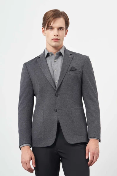 Koyu Lacivert Örme Mono Yaka 6 Drop Slim Fit Ceket 1002245153