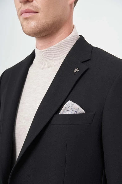 Siyah Baskılı Gabardin Mono Yaka Çift Yırtmaç 2 Düğme 4 Drop Comfort Fit Classic Ceket 1002245157 - Resim 4