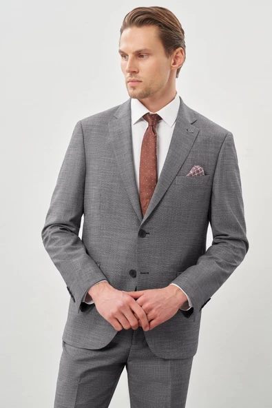 Füme Kendinden Mono Yaka Çift Yırtmaç 2 Düğme 6 Drop Comfort Fit Classic Takım Elbise 1001245162 - 3