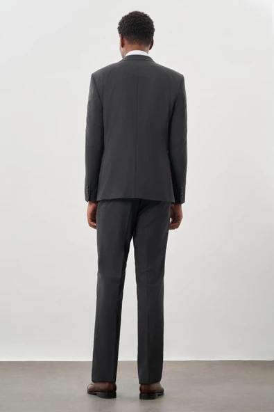 Koyu Antrasit Düz Kılıç Yaka Yünlü 6 Drop Slim Fit Classic Takım Elbise 1001245179 - 5