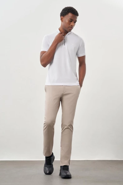 Beyaz Kısa Kol Düz Pike Polo Yaka Cepsiz Pamuk Casual Slim Fit Tişört 1011245900_600 - Resim 2