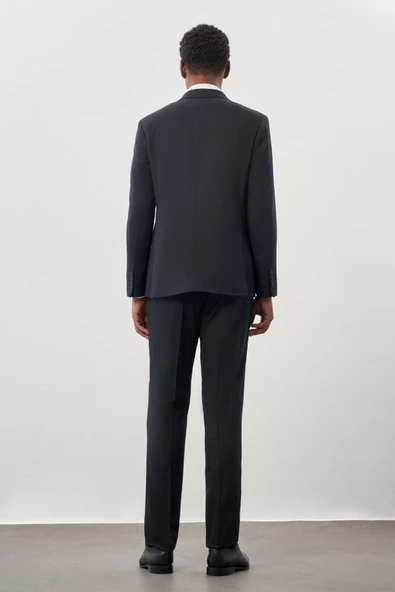 Koyu Lacivert Bez Ayağı Kılıç Yaka Tam Astar Yelekli 6 Drop Slim Fit Takım Elbise 1001245177 - 5