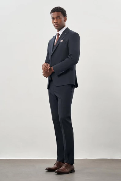 Koyu Lacivert Bez Ayağı Mono Yaka Tam Astar Esnek 6 Drop Comfort Fit Takım Elbise 1001245900 ürün görseli