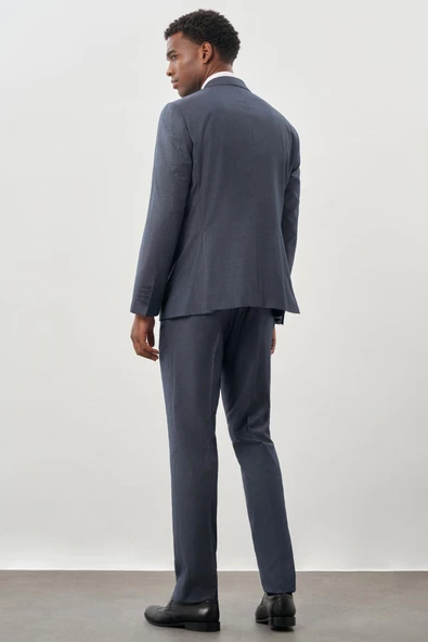 Koyu Lacivert Desen Mono Yaka 6 Drop Comfort Fit Classic Takım Elbise 1001245160 - 5