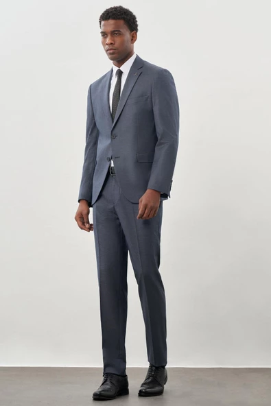 Koyu Lacivert Desen Mono Yaka 6 Drop Comfort Fit Classic Takım Elbise 1001245160
