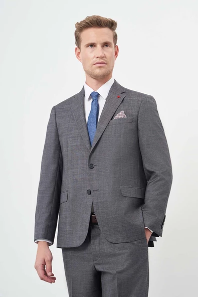 Koyu Antrasit Düz Flannel Mono Yaka 2 Düğme 4 Drop Comfort Fit Classic Takım Elbise 1001245164 - 2