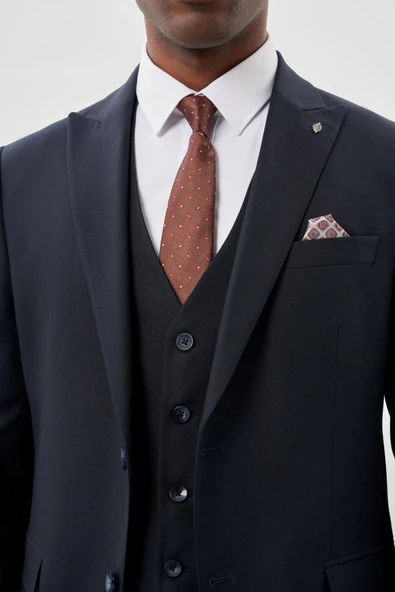 Koyu Lacivert Bez Ayağı Mono Yaka Tam Astar Esnek 6 Drop Comfort Fit Takım Elbise 1001245900 - Resim 4