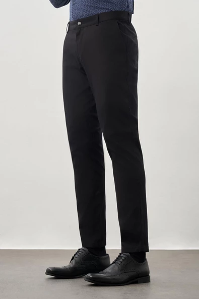 Siyah Pamuklu Yandan Cepli Casual Slim Fit Chino Pantolon 1003245168 - Resim 3