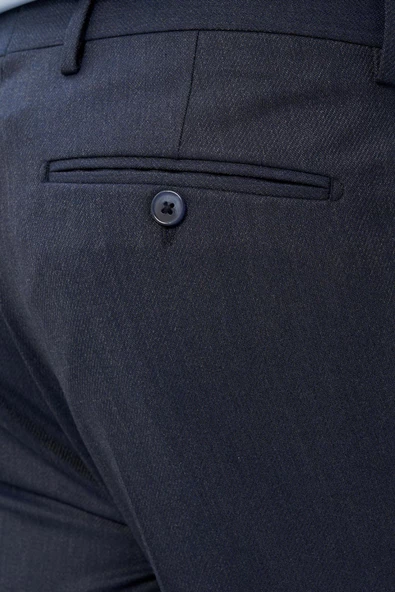 Lacivert Düz Gabardin Esnek Yan Cep Slim Fit Classic Pantolon 1003245209_202 - Resim 5