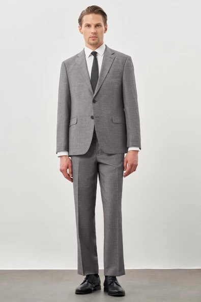 Gri Kendinden Mono Yaka Çift Yırtmaç 2 Düğme 4 Drop Comfort Fit Classic Takım Elbise 1001245161