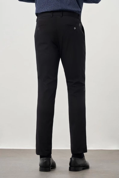 Siyah Pamuklu Yandan Cepli Casual Slim Fit Chino Pantolon 1003245168 - Resim 4