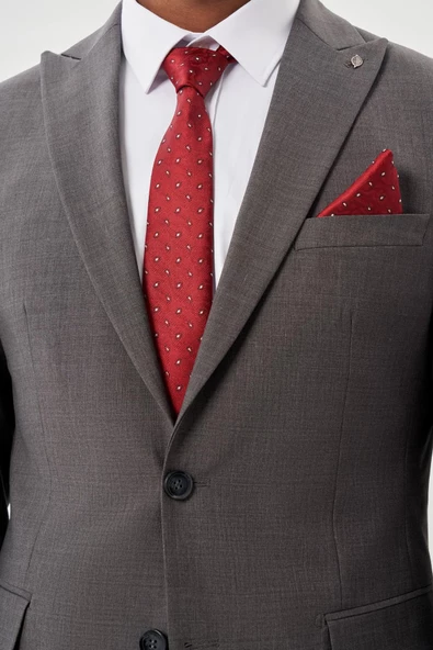 Gri Düz Kılıç Yaka Yünlü 6 Drop Slim Fit Classic Takım Elbise 1001245179 - 4