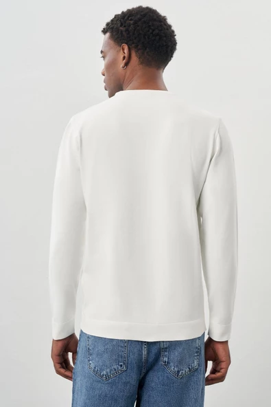 Açık Krem Uzun Kollu Örme Bisiklet Yaka Pamuklu Slim Fit Dar Kesim Triko 1012245151 - 5