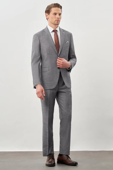 Füme Kendinden Mono Yaka Çift Yırtmaç 2 Düğme 6 Drop Comfort Fit Classic Takım Elbise 1001245162