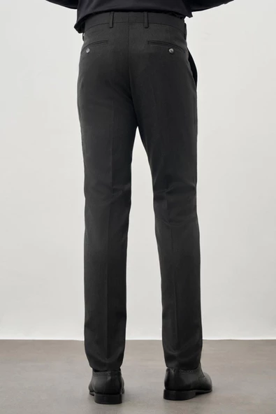 Koyu Antrasit Esnek Yandan Cepli Slim Fit Classic Pantolon 1003245209 - Resim 4