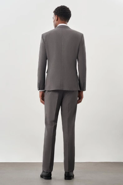 Gri Düz Kılıç Yaka Yünlü 6 Drop Slim Fit Classic Takım Elbise 1001245179 - 5