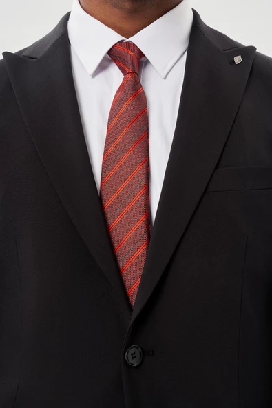 Siyah Düz Kılıç Yaka Yünlü 6 Drop Slim Fit Classic Takım Elbise 1001245179 - 4