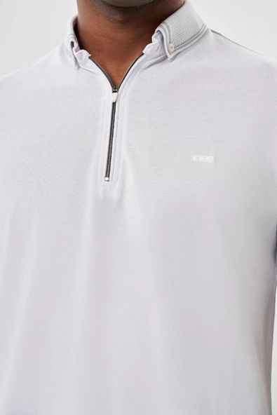 Beyaz Kısa Kol Düz Pike Polo Yaka Cepsiz Pamuk Casual Slim Fit Tişört 1011245900_600 - Resim 4