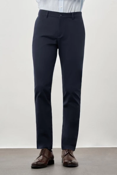Koyu Lacivert Pamuklu Yandan Cepli Casual Slim Fit Chino Pantolon 1003245168 ürün görseli