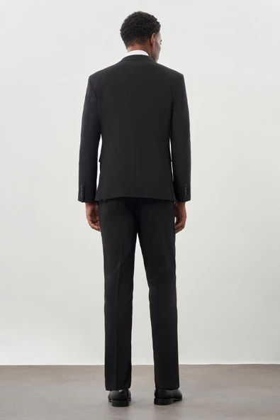 Siyah Düz Kılıç Yaka Yünlü 6 Drop Slim Fit Classic Takım Elbise 1001245179 - 5