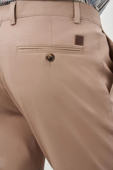 Koyu Bej Pamuklu Yandan Cepli Casual Slim Fit Chino Pantolon 1003245168 - Resim 5