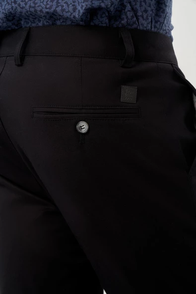 Siyah Pamuklu Yandan Cepli Casual Slim Fit Chino Pantolon 1003245168 - Resim 5