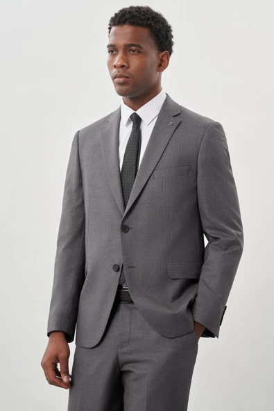 Füme Desen Mono Yaka Çift Yırtmaç 2 Düğme 6 Drop Comfort Fit Classic Takım Elbise 1001245160 - 3