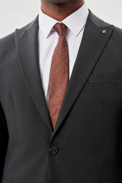 Koyu Antrasit Düz Kılıç Yaka Yünlü 6 Drop Slim Fit Classic Takım Elbise 1001245179 - 4