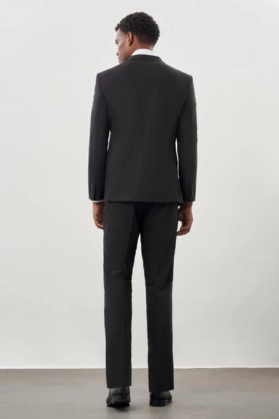 Siyah Düz Mono Yaka Yünlü 6 Drop Comfort Fit Classic Takım Elbise 1001245180 - 5