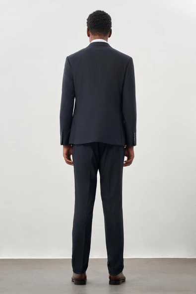 Koyu Lacivert Bez Ayağı Mono Yaka Tam Astar Esnek 6 Drop Comfort Fit Takım Elbise 1001245900 - Resim 5