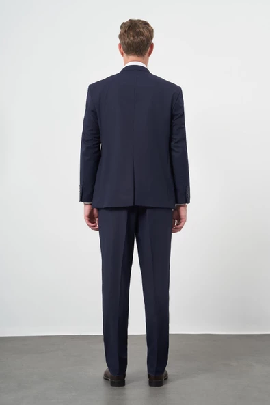 Lacivert Mono Yaka 4 Drop Comfort Fit Rahat Kesim Basic Takım Elbise 1001245309 - Resim 5