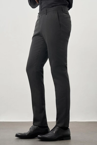 Koyu Antrasit Esnek Yandan Cepli Slim Fit Classic Pantolon 1003245209 - Resim 3