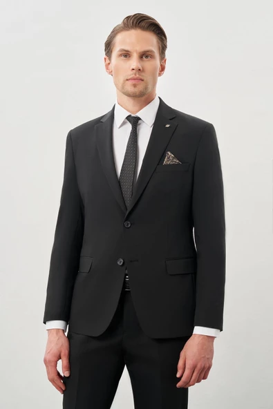 Siyah Düz Mono Yaka Esnek 6 Drop Slim Fit Classic Takım Elbise 1001245178 - 2
